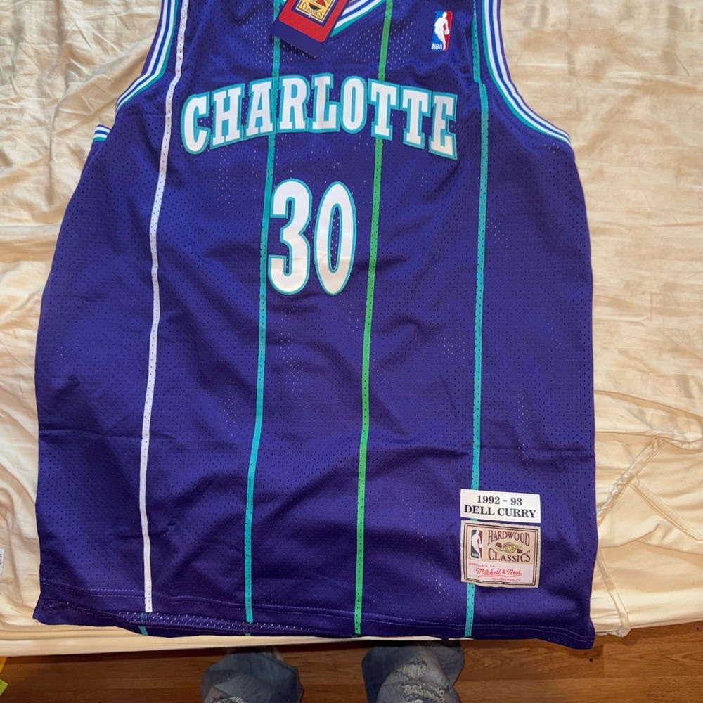 Mitchell & Ness Purple and Green charlotte 30 Curry Throwback Jersey